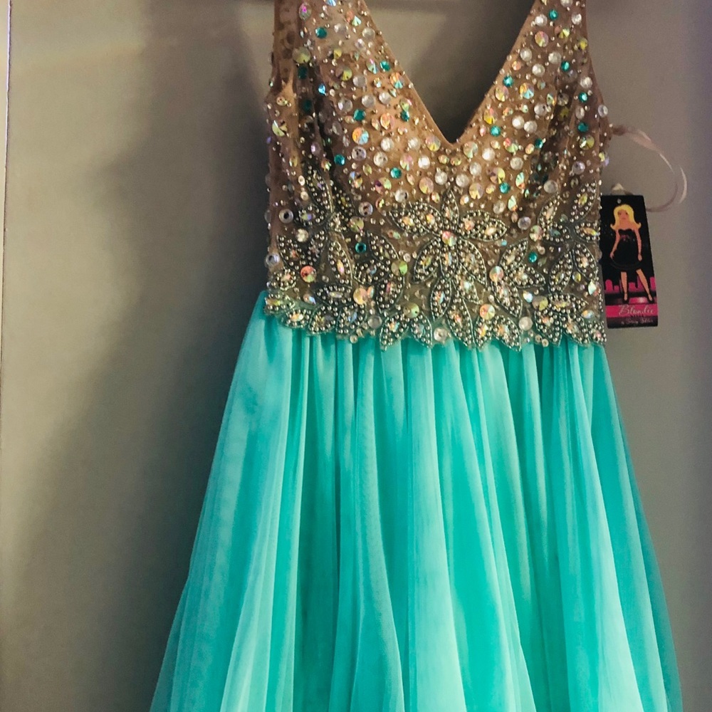 Blondie Nites special occasion dress crystal aqua